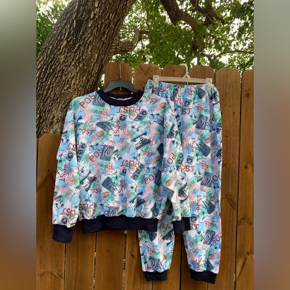 Vintage Postal Stamps all over print tracksuit size M/L. - Picture 1 of 13